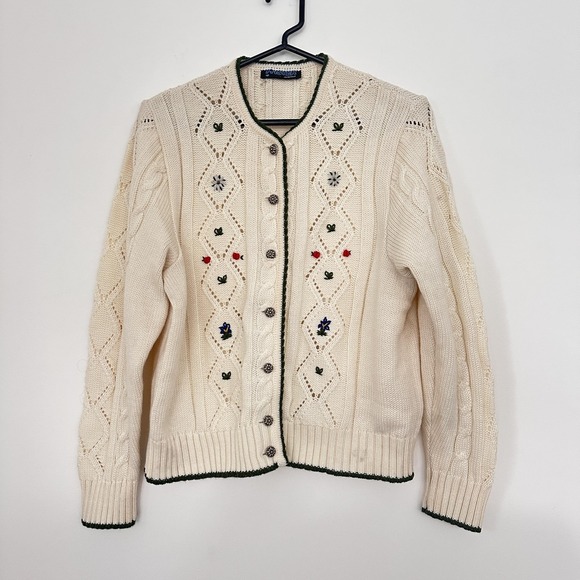 Pfister Cardigan Sweater Womens 48 Austria Trachten Embroidered Cable Cottage - Picture 3 of 14